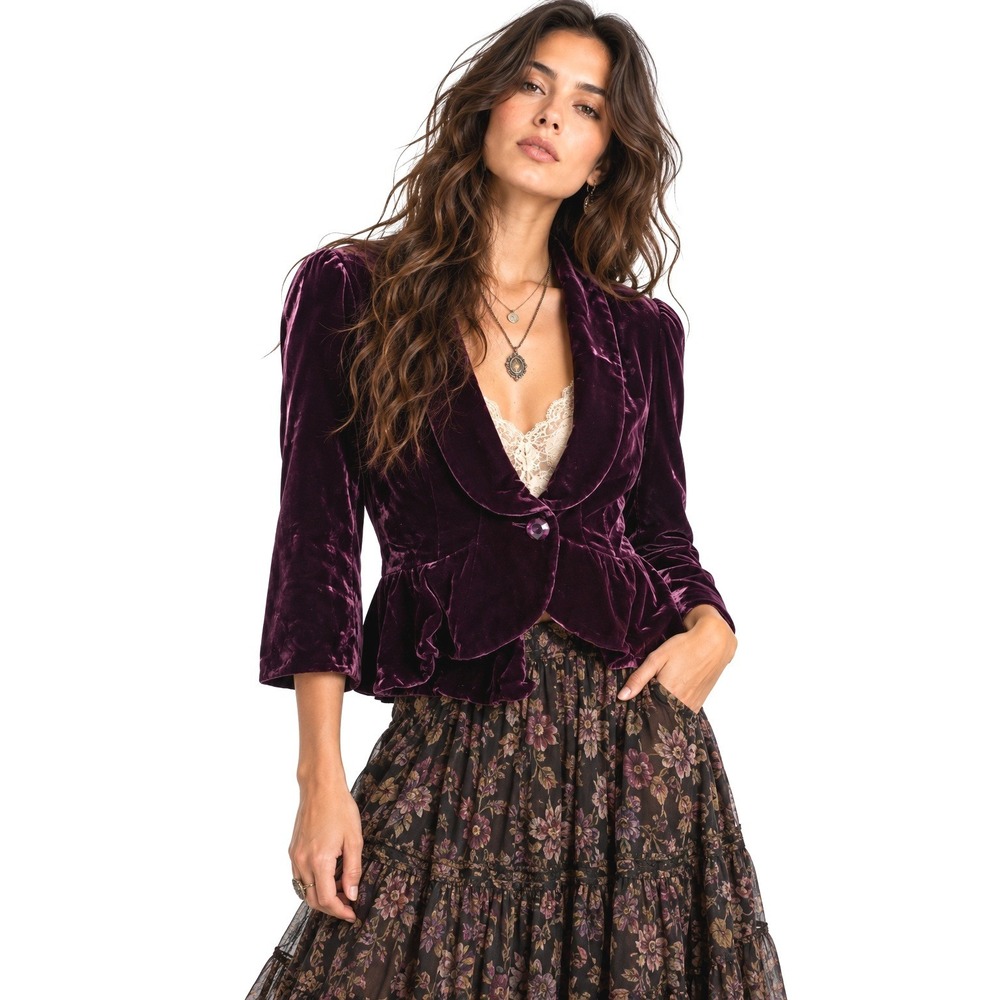 Ann Taylor Velvet Blazer Jacket sz 4 Jewel Buttons Dark Cottagecore Burgundy